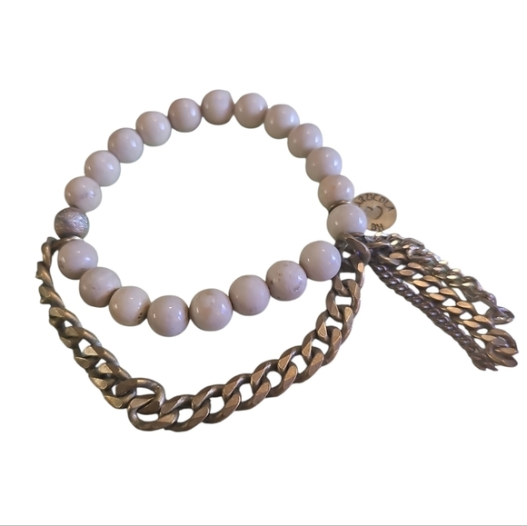 Marzicola Bronze and Cream Stone Stretch Bracelet - Picture 1 of 5